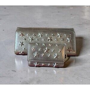 Jimmy Choo Nino Wallet Set Champagne Metallic Star Studded